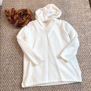 NWT Chico’s hood fuzzy winter white sweater